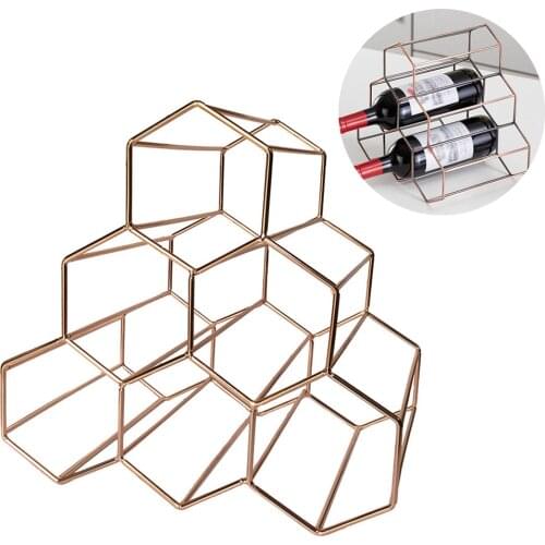 6 Bottle Honeycomb Wine Rack Holder Tabletop Wine Holder Modern Metal Wine Rack Desktop Wine Bottle Holder Bar Accessories