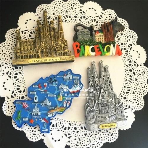 Spain Travel Souvenir Barcelona Landcape 3D Refrigerator Magnetic Stickers Fridge Magnet Home Decoration Accessories