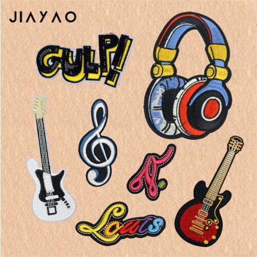 Embroidery patch cartoon fashion notes guitar patch stickers headset stereo patch sewing sewing clothing accessories patch