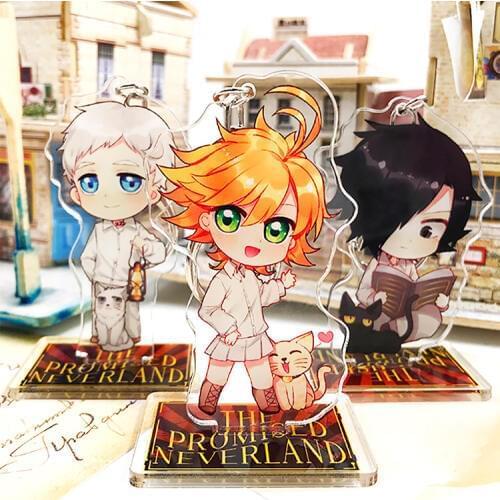 Japan Anime The Promised Neverland Yakusoku no Neverland Norman Ray Emma Cosplay Stand Figure Acrylic Keychain Pendant Keyring