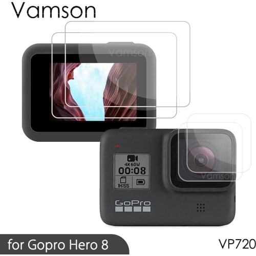 Vamson Screen Protector for GoPro Hero 8 Black Accessories Protective Film Tempered Glass for Go Pro Hero8 Action Camera VP720