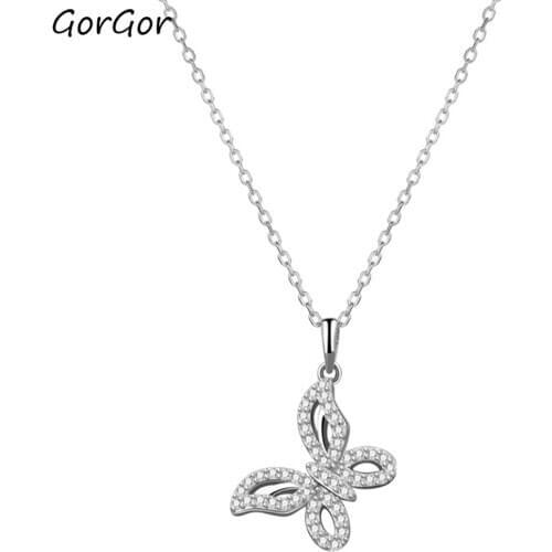 GorGor Necklace Women 925 Sterling Pattern Mosaic Zircon Butterfly Pendant Temperament Fashion Anniversary Jewelry YA0096