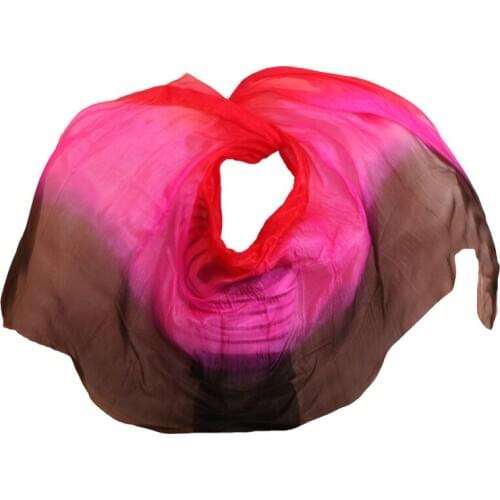 100% Silk high quality 1pc belly dance veil handmade dyed silk belly dance veil black+rose+red color 250x114cm dance accessories