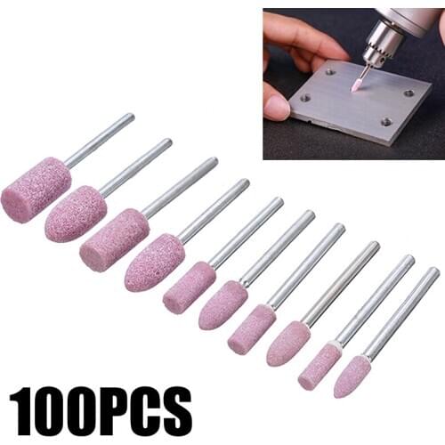 100Pcs/Set 3mm Shank Polishing Mounted Stone Rotary Assorted Abrasive Stone Set Grinding Polishing Head Wheel Tool Kit