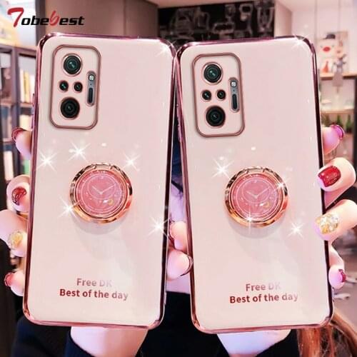 360 Clock Finger Ring Case For Xiaomi Redmi Note 10 Pro 4G 5G Plating Coque Stand Bracket Soft Silicone TPU Phone Cover