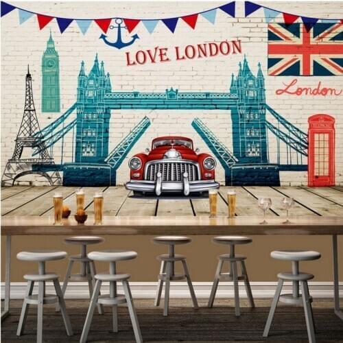 3D photo wallpaper 3D Retro Nostalgic British Continental KTV Bar Backdrop stereo wallpaper custom living room mural