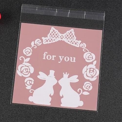 50Pcs 14*14cm Rabbit Christmas Gift Bag Wedding Party Plastic Cookies Packaging Bag Self-adhesive Baking Candy Biscuit Food Bags