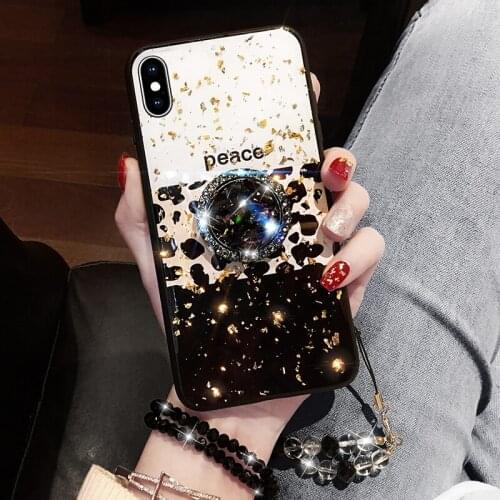 Glitter Gold Foild Love Heart Leopard Print Phone Cases For iPhone X XS MAX XR 6 6S 7 8 Plus Cover Diamond Kickstand Case Strap