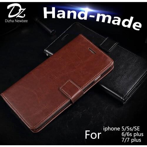 Hand Made for iphone 7 Plus case iphone 6 6s Plus Leather Cover Flip Case Luxury iphone 5 5s SE Kickstand Wallet Phone Card Case