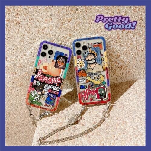 Street Style Graffiti Wrist Chain Case for iPhone 12 Pro Max Back Phone Cover for 12Mini 11Pro Max X XS XR 8 7 Plus SE 2020 Capa