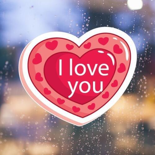 Valentines Day Pink Double Layers Heart Shaped I Love You Pattern Removable Wall Sticker Art Decals Wallpaper for Room Decal