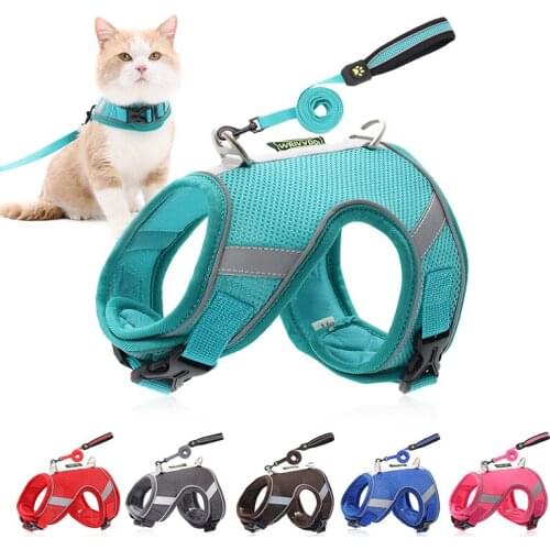 Breathable Cat Harness And Leash Escape Proof Pet Clothes Kitten Puppy Dogs Vest Adjustable Easy Control Reflective Cat Harness