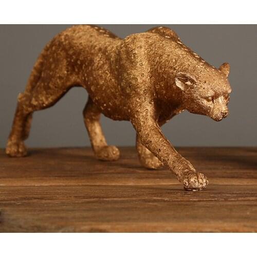 European Golden Panther Statue Animal Leopard Figurine Office Home Decor