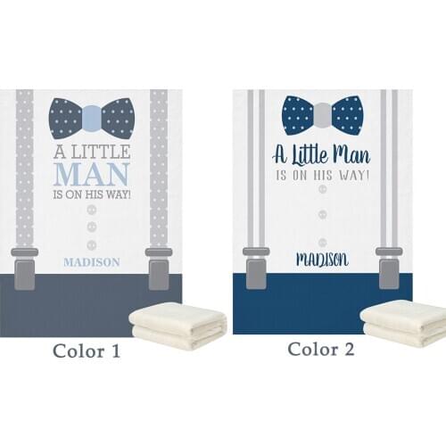 LVYZIHO Navy Blue/Gray Personalized Name Baby Boy Blanket - 30x40 / 48x60 / 60x80 Inches - Flannel Fleece Blanket