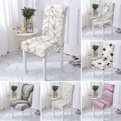 Geometric Pattern Chair Cover Dining Room Elastic Chair Slipcover Spandex Marble Seat Cover For Kitchen Banquet Seat Case