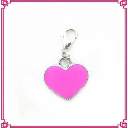 Hot selling lobster clasp silver pink heart dangle charms for floating lockets charms diy jewelry