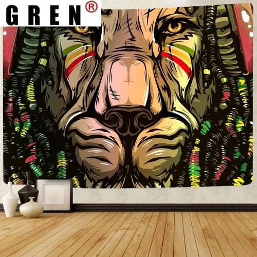 GREN Tapestry Lion Whale Wall Hanging Bohemian Sleeping Pad Sandy Beach Throw Towel Rug Blanket Camping Tent Wall Cloth Decor