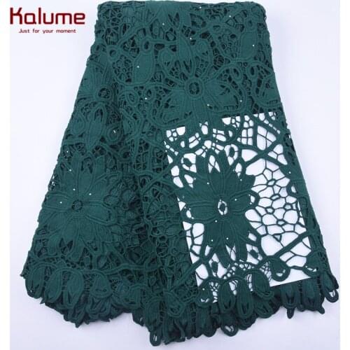 Kalume Green Nigerian Water Soluble Cord Lace Fabric Embroidery African Guipure Cord Lace With Stones For Nigerian Party 2002