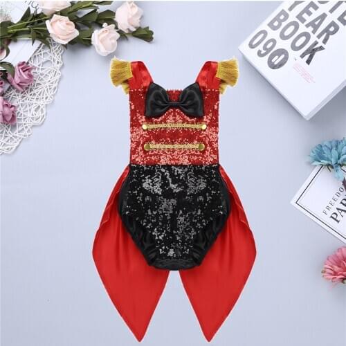 Infant Baby Girl Toddler Ringmaster Circus Costume Sequined Bowknot Romper for Halloween Cosplay Party Clothes Carnival Bodysuit