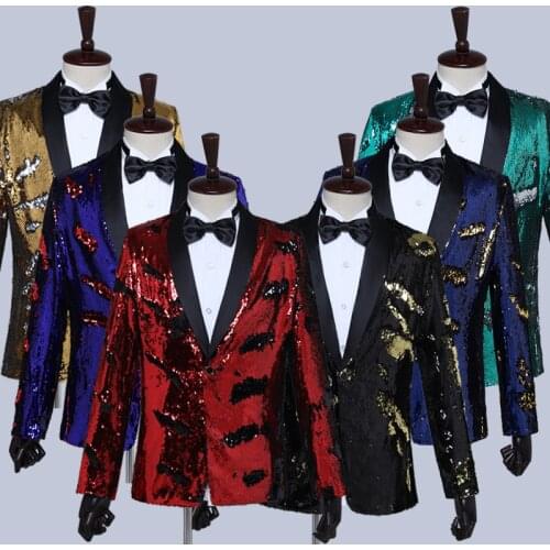 Man Blazer Shiny Gold Sequin Blazer Jacket Men Nightclub Blazer Weeding Party Suit Jacket DS DJ Bar Stage Singers Clothes SL1609