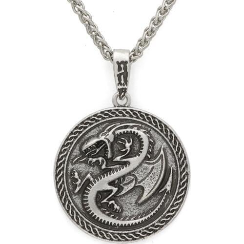 Men Viking Dragon Rune Norse Celtic Runes Elder Futhark Necklace Pendant