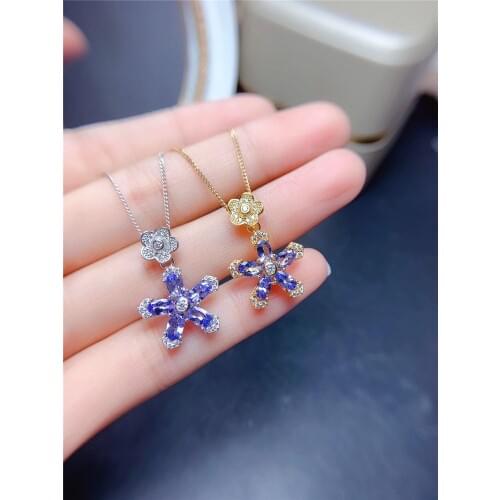 Natural Tanzanite Pendant,S925 Sterling Silver Necklace,Womens Silver & Gold Jewelry,Flower Style Jewelry