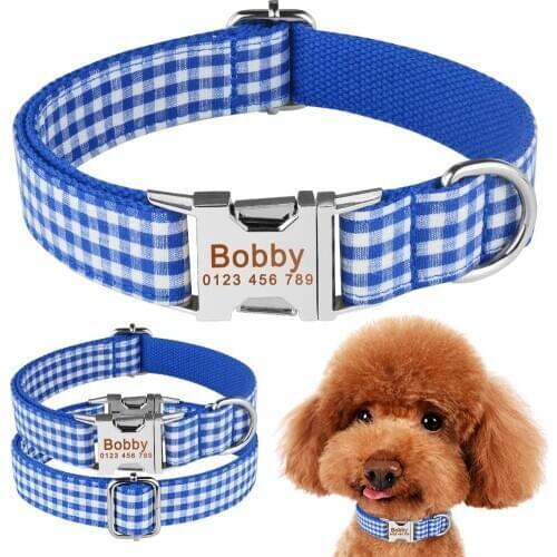 AiruiDog Nylon Personalised Dog Collar Custom Engraved Small Medium Large Dogs Puppy Pet