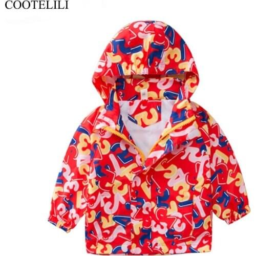 COOTELILI Casual Kids Clothes Boys Jackets Children Hooded Zipper Windbreaker Baby Fashion Print Coat Infant Waterproof Hoodies