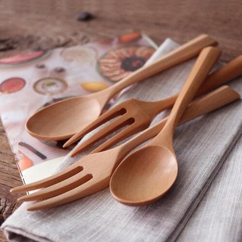 Fine Workmanship Excellent Japanese Style Anti-slip Fork Cutlery Elegant Wooden Spoon Lightweight for Dinner