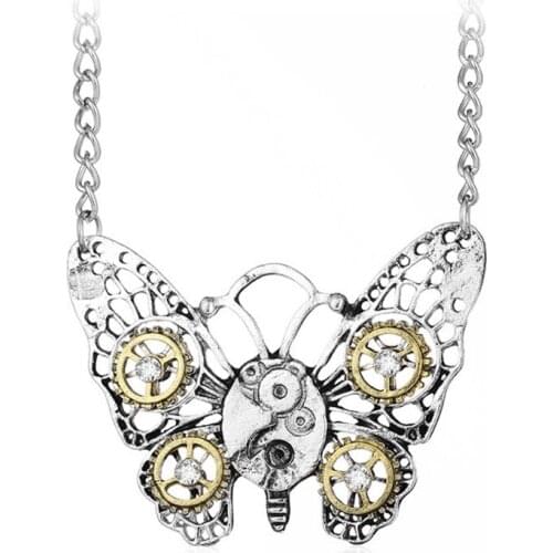 40GB Steampunk Gear Bee Butterfly Owl Animal Shape Necklaces Vintage Gothic Jewelry