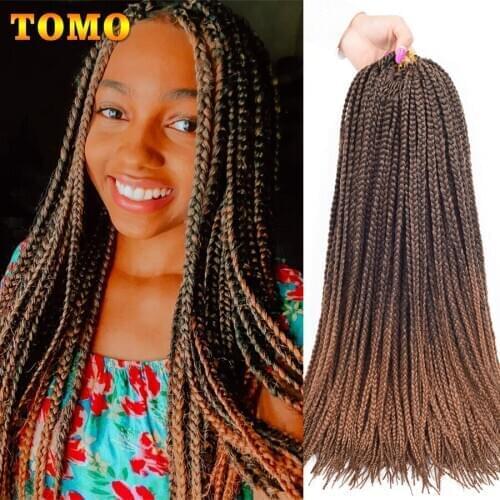 TOMO Long 3X Box Braids Synthetic Hair 14" 18" 22" Pre-Looped Medium Ombre Black Brown Gray Bug Crochet Braids Hair Extensions