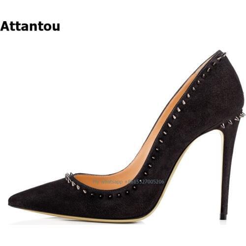 Women pumps fashion new design rivets women shoes Dress comfortable Thin heels High quality high heels summer autumn heels