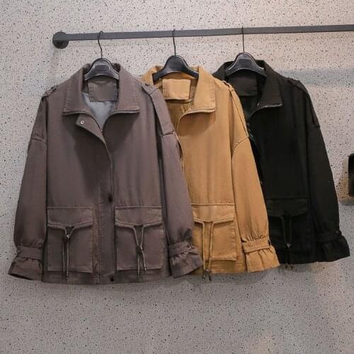 Womens Windbreaker Plus Size 4XL Retro Jacket Outwear 2021 Spring Autumn New Baseball Uniform Tooling Khaki Short Coat Female