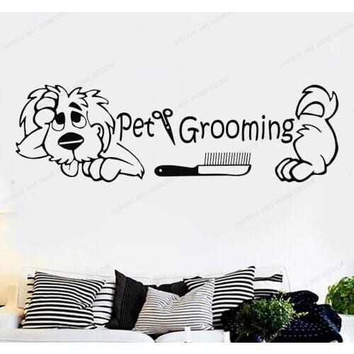 Grooming Salon Wall sticker vinyl Pet Grooming Dog Comb Scissors wall decal Pet Shop window Art Mural HJ751