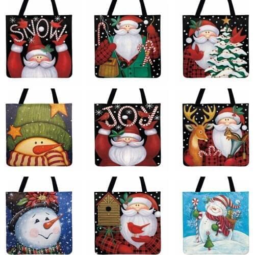 Christmas Gift Cartoon Painting Print Tote Bag For Women Casual Tote Snowman And Santa Ladies Shoulder Bag Outdoor Shopping Bag