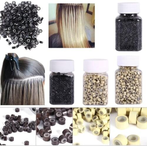 Women Micro Rings 4*3MM 200/500Pcs Micro Crimp Beads Micro Bead Hair Silicone Ring/Links/Beads For Human Hair Extensions 3Colors