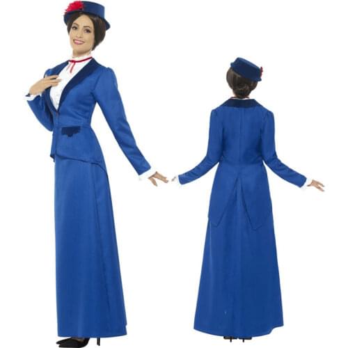 Ladies Sexy 80S Teacher Cosplay Fancy Dress Party Costume Outfit Blue Swallowtail M XL MS4136