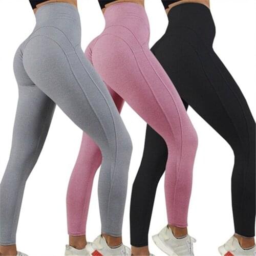 Women Yoga Pants Casual High Waist Package Hip Sports Pants Slim Fit Leggings Solid Color Stitching Jogger Running Long Pants