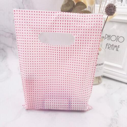 100pcs 15*20cm Pink Little Bit Pattern Plastic Shopping Bags With Handle Jewelry Gifts Plastic Gift Bags Packaging Pouches Z473