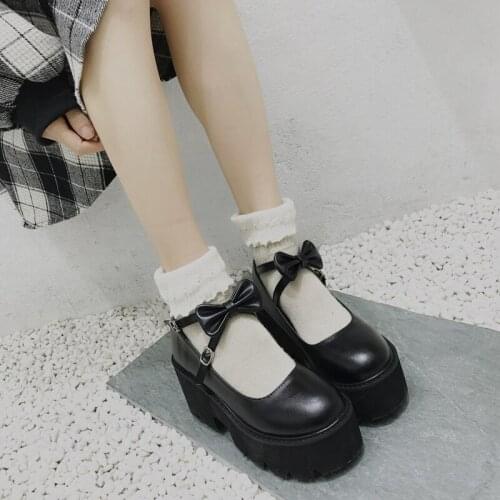 2021 hot new Japanese Sweet Lolita Princess Shoes Cute Bow Round Head Black Waterproof Platform College Women Shoes