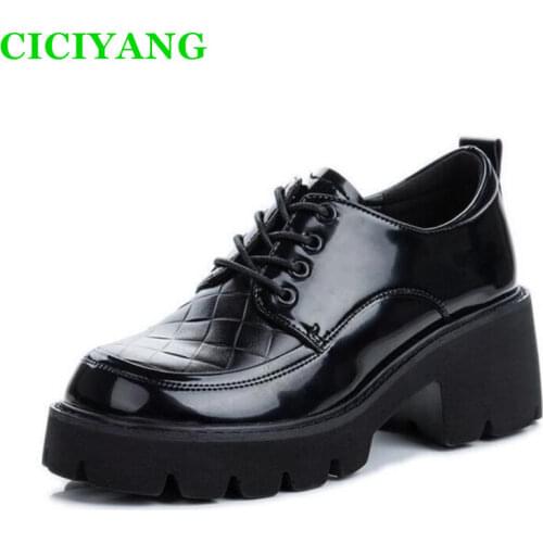2021 Spring Chunky High Heels Platform Thick Heel Girl Student Lolita Shoes Female Genuine Leather Womens Casual Single Shoes
