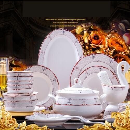 58 Heads Tableware Rice Bowl Dish Salad Noodles Bowl Plate Soup Pot Tableware Dinnerware Sets Kitchen Tableware
