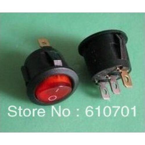 AC 6A/250V 10A/125V Red Neon Light SPST ON/OFF Mini Round Rocker Switch 3 Pins Terminals Push Button Switches