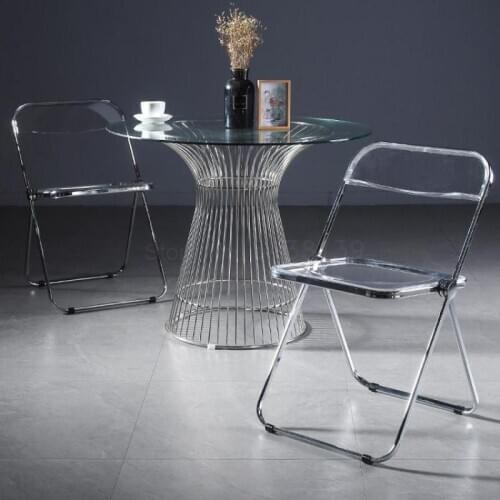 Acrylic transparent dining chair household folding stool plastic back simple ins net chairs ghost chaise chairs dining room