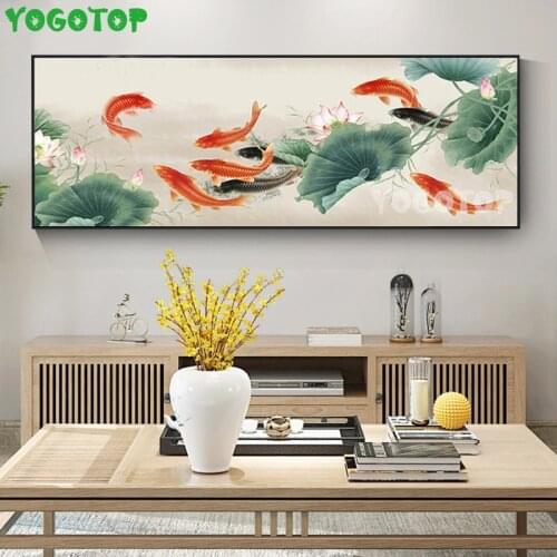 Nine Fish Figure Diamond Painting New Diamond Mosaic Living Atmosphere Lotus Cross Stitch Large Size Diamond Embroidery YY5151