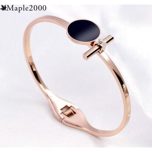 Stainless steel rose gold bracelet titanium steel ladies fashion black shell for woem Open lady personality bracelet jewelry
