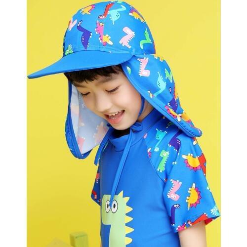 Kids Children Summer UPF 50+ UV Protection Outdoor Beach Sun Hat Neck Ear Cover Flap Cap Adjustable Kids Dinosaur Cap