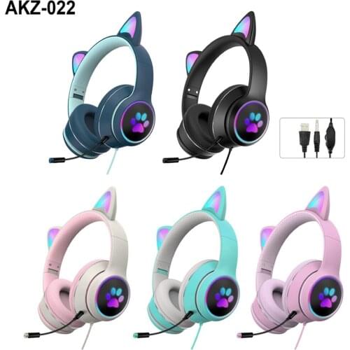 Cute Cat LED Light Kids Headphone With Mic Stereo Music Earphones Foldable Wired Computer Gaming Headset for Girls Children Gift