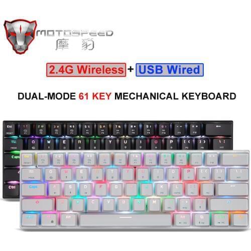 Genuine Motospeed Wired/Bluetooth Dual Mode Gaming Mechanical Keyboard 61 Keys RGB Backlight for PC Computer Android IOS System