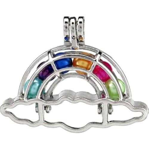 K796 5pcs/lot Rainbow Cloud Pearl Beads Cage Pendant Locket Fairytale Party Essential Oil Diffuser DIY GIFT